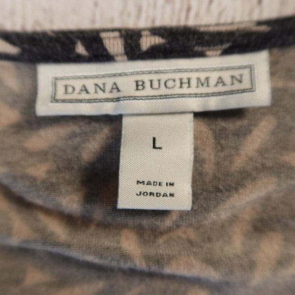 DANA BUCHMAN Top Women's Short Sleeve V-Neck Blouse Black Tan Large - Picture 9 of 12
